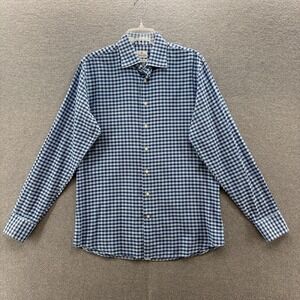 Emanuel Berg Dress Shirt Mens 15.5 39 Blue Gingham Cotton Long Sleeve Italy